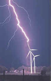 Lightning striking wind turbine