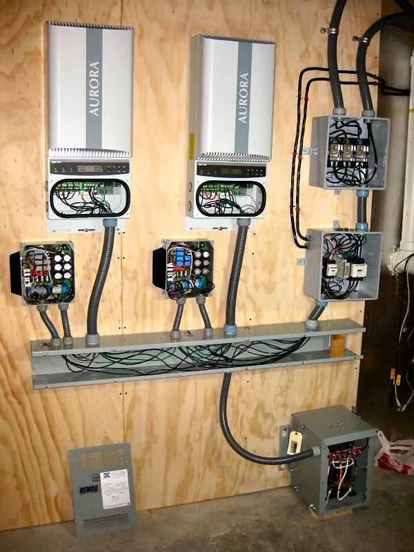 Stacked dual-inverter installation for Bergey 10kW Xcel-10 wind turbine